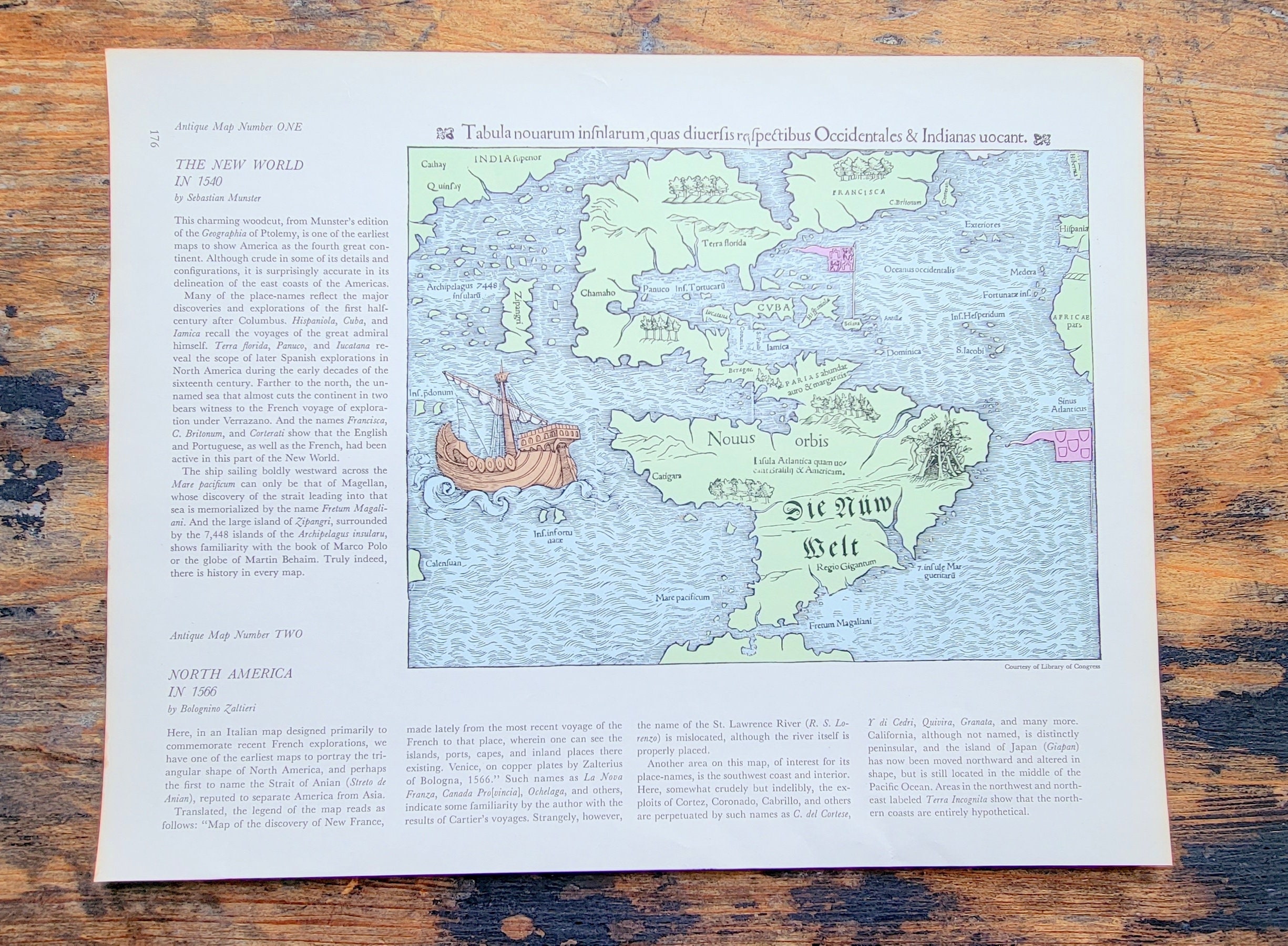 The New World in 1540 North Americas Antique Map World Atlas Print