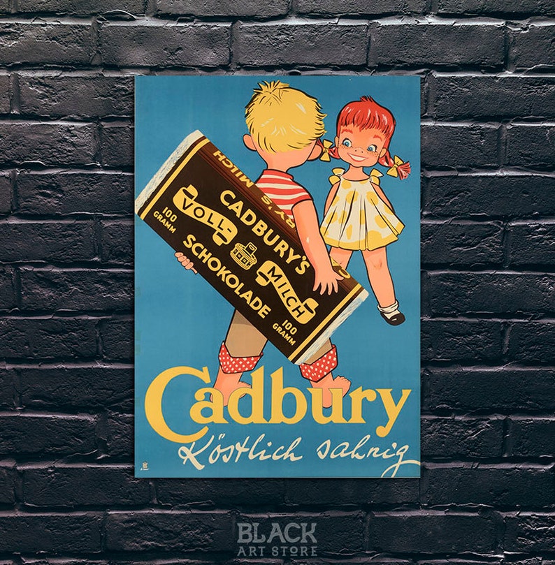 Reproduction Vintage advertising poster Cadburys cocoa Wall art.