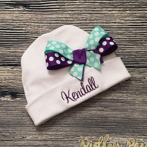 Monogram Baby Girl Hat - Baby Girl Beanie - Newborn Girl Hat - Hats for Baby - Personalized Hat - Baby Girl Hat with Bow - Gift for Newborn