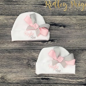Personaliseer Baby Girl Hospital Hat - Infant Girl Beanie met Bow - Newborn Girl Hat - Monogram Infant Hat met Bow - Newborn Beanie met Bow