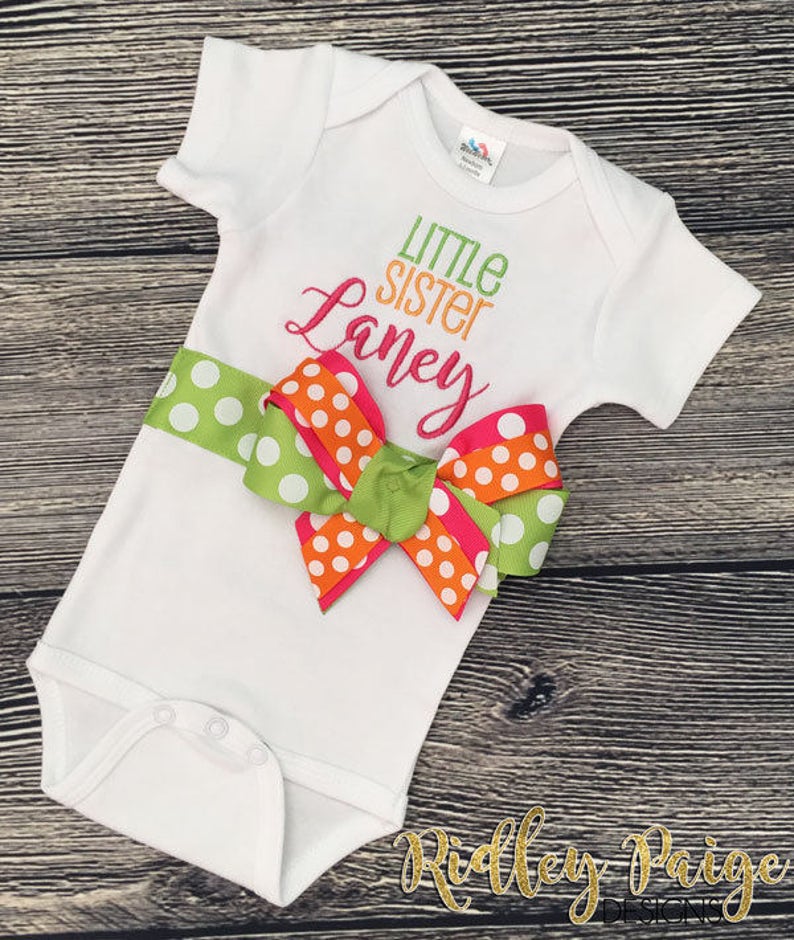 Baby Sister Outfit Personalize Little Sister Bodysuit Monogram Newborn Sister Custom Infant Hospital Girl Little Sister Newborn Layette