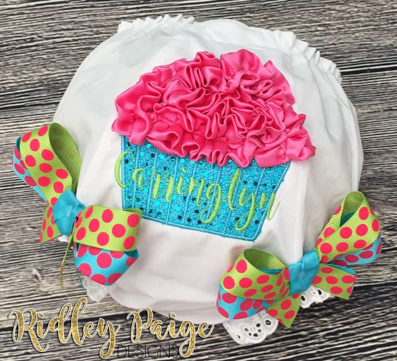 Girls First Birthday Diaper Cover Custom Cake Smash Outfit Personalize Cupcake Diaper Cover Toddler Bloomers Monogram Birthday Bloomers