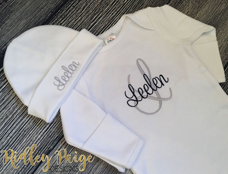 Infant Boy Beanie Hat Coming Home Outfit Personalize Newborn Boy Baby Boy Gift Baby Boy Hospital Gown Monogram Boys Layette Take Home