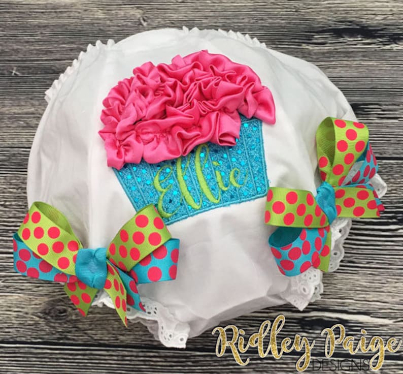 Girls First Birthday Diaper Cover Custom Cake Smash Outfit Personalize Cupcake Diaper Cover Toddler Bloomers Monogram Birthday Bloomers