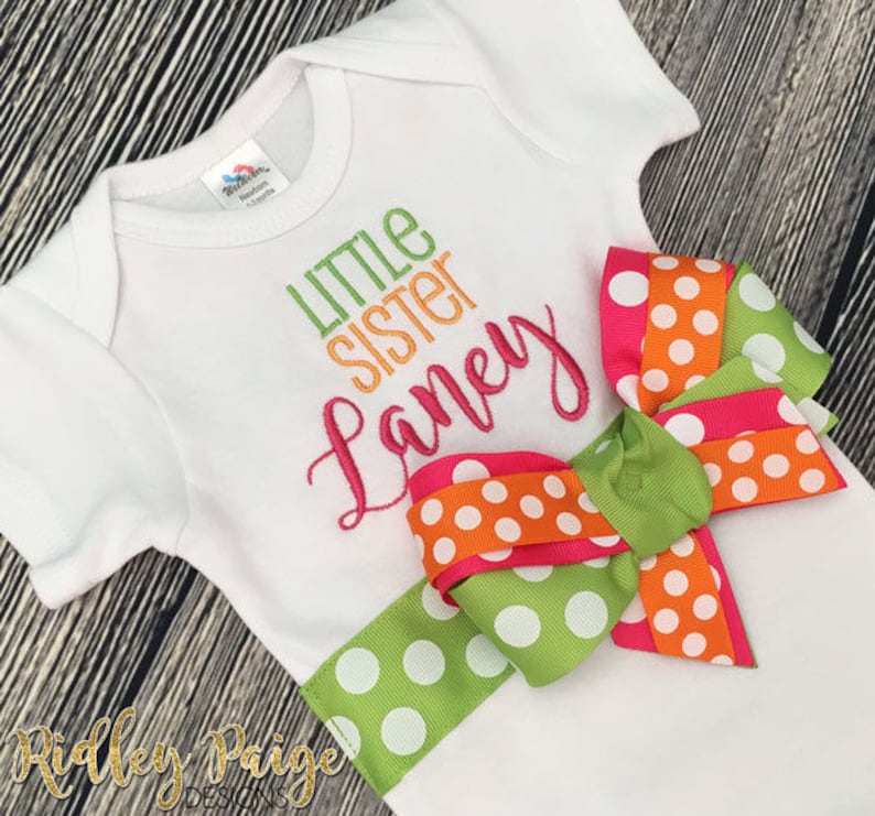 Baby Sister Outfit Personalize Little Sister Bodysuit Monogram Newborn Sister Custom Infant Hospital Girl Little Sister Newborn Layette