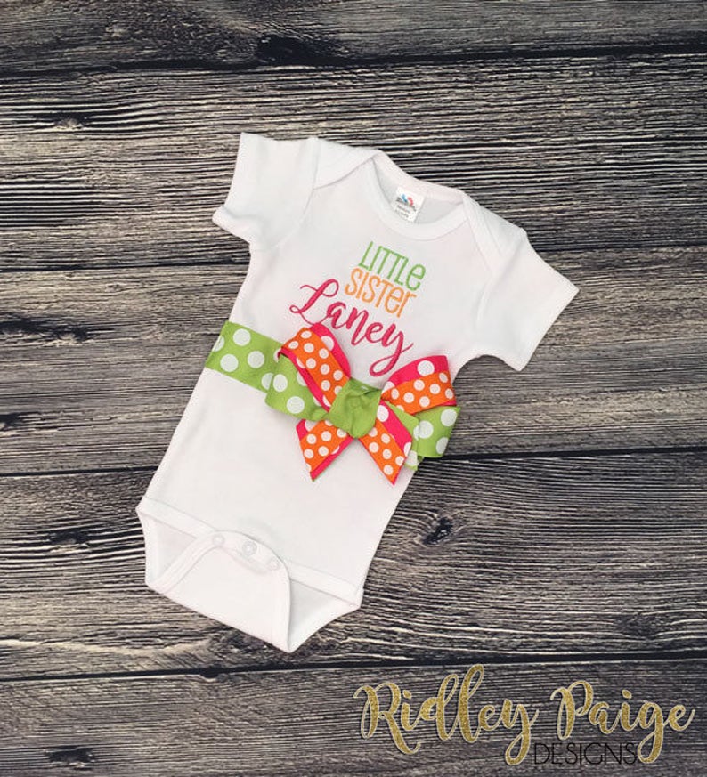 Baby Sister Outfit Personalize Little Sister Bodysuit Monogram Newborn Sister Custom Infant Hospital Girl Little Sister Newborn Layette