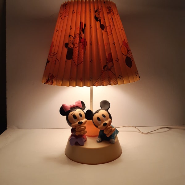 1984 Mickey And Minnie Mouse Lamp   Walt Disney Lamp   Kids Lamp   2 Light Lamp   Night Light Works   Original Shade