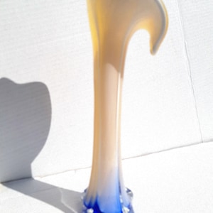 Vintage 1960s Jack In The Pulpit Vase   Calla Lily Flower Vase   Yellow White Blue   Murano Style   Art Glass Vase