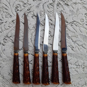 Bakelite Steak Knives   Set Of 6  Stainless Steel   Warrented GH Cutlery   Vintage 1930s