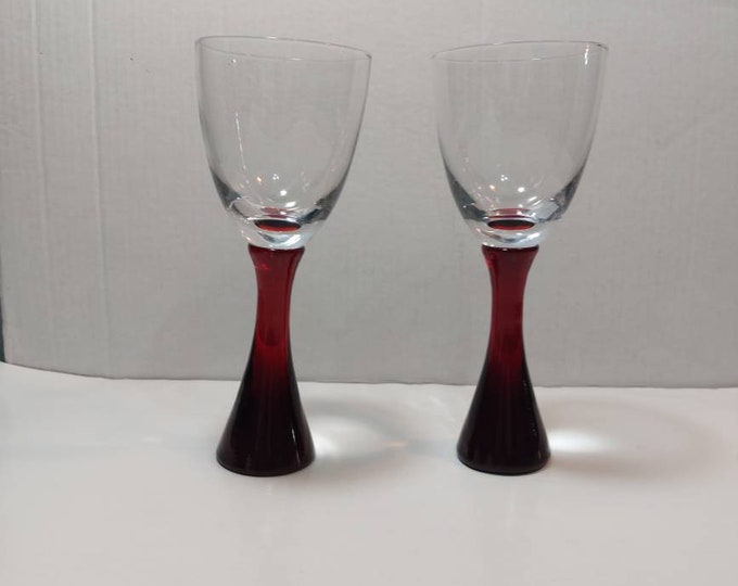Ruby Red Stemware Water Goblets Wine Glasses Thick Stem Etsy
