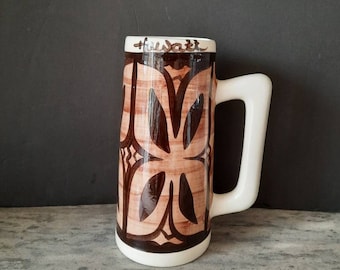 Vintage Pohaku Hawaiian Mug Stein  Handmade By Pohaku Kilns Kapa Print Design 36 Ounces  Coffee Beer Mug