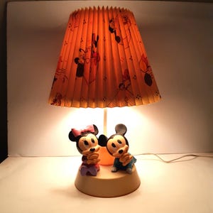 1984 Mickey And Minnie Mouse Lamp   Walt Disney Lamp   Kids Lamp   2 Light Lamp   Night Light Works   Original Shade