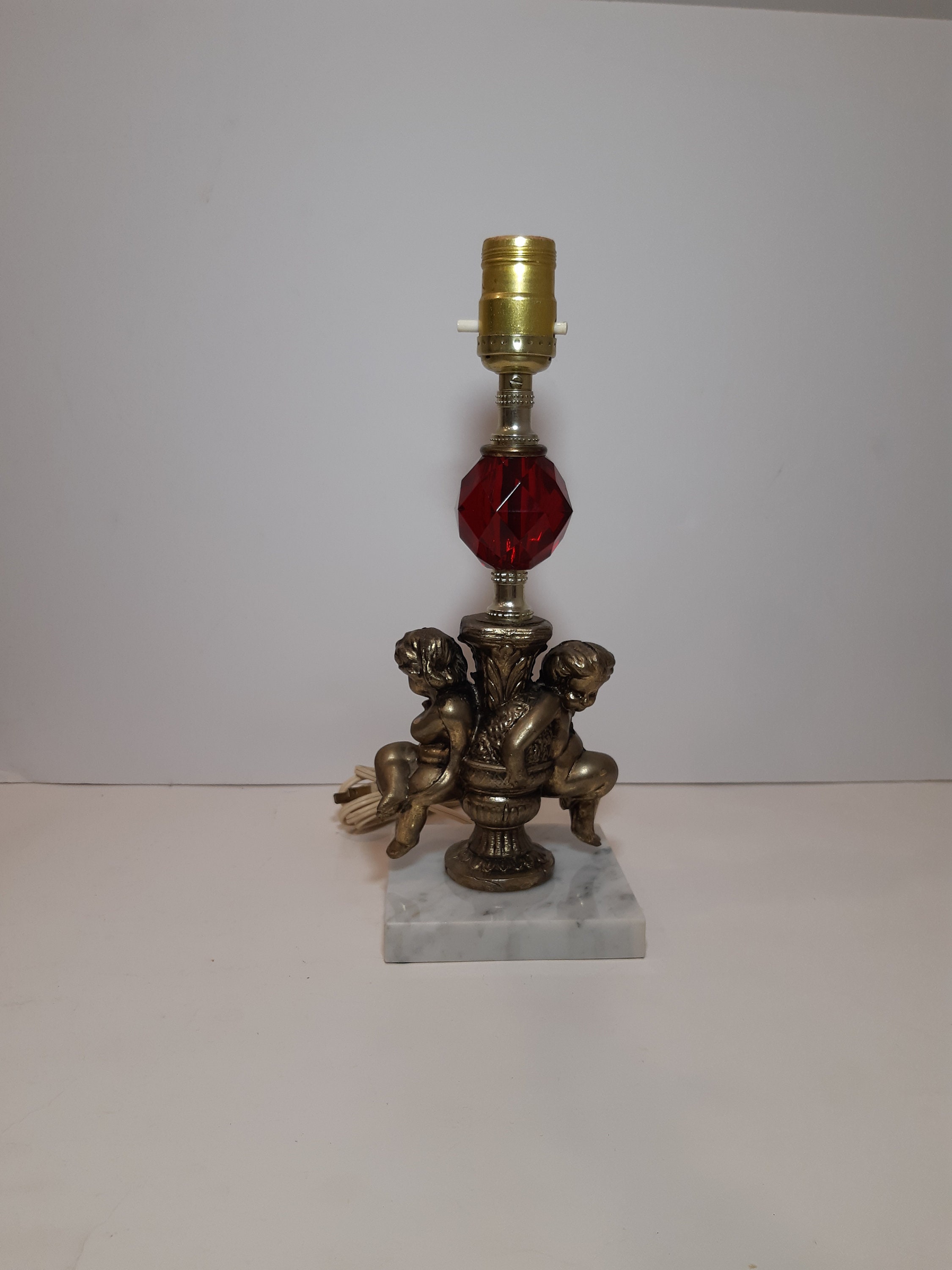 Vintage French Crystal glass Brass cherub putti lamp