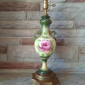 1800's Antique Vintage Porcelain Hand Painted Green and Pink Rose Design   C.G.E. Co. Ltd Signed by Juana