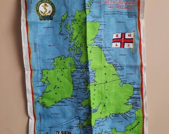 Vintage Tea Towel of Life-Boat  Chart of Great Britain and Ireland BRAND NEW Linen Made in Ireland