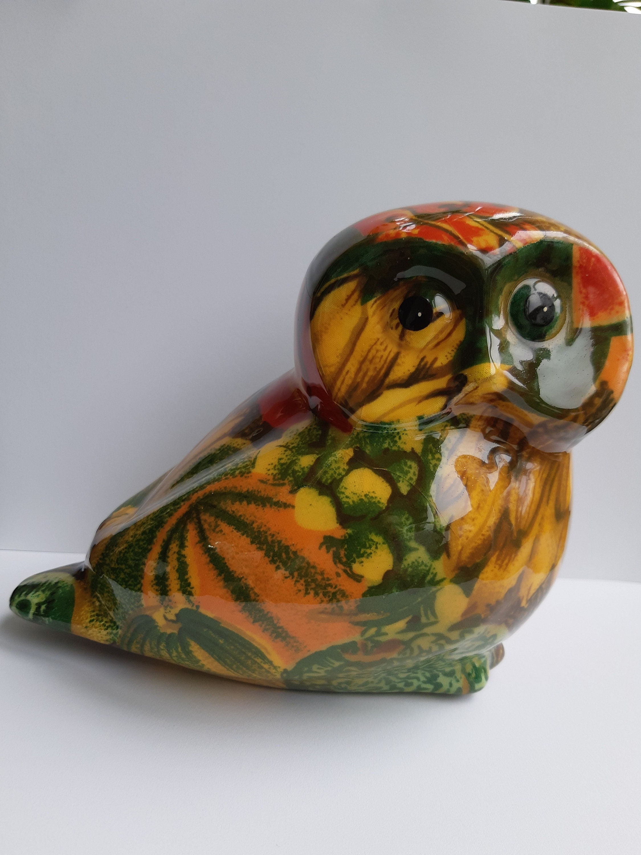 Vintage Decoupage Owl Figurine   Glossy