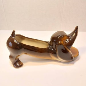 vintage Céramique Teckel Planter Pen Holder MCM Business Card Holder Weiner Dog Dresser Caddy Succulent Planter Dog Collectible