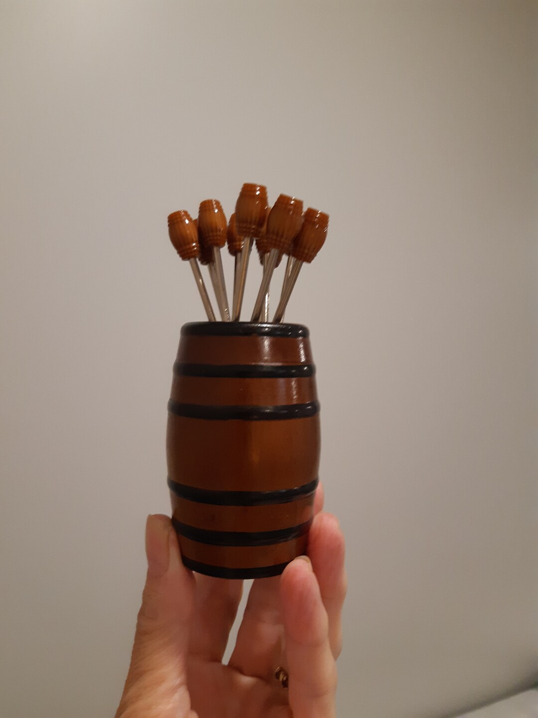 1950's CHIC Fork Set by Ideal Cocktail Forks Barrel Holder for Picks