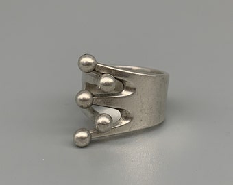 Vintage Anna Greta Eker AGE Modernist Jester Sterling Silver Ring Size 6.5, Signed, Norway, Scandinavian