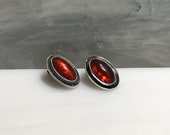 Vintage Modernist N.E. From Cognac Amber Sterling Silver Clip On Earrings, Denmark