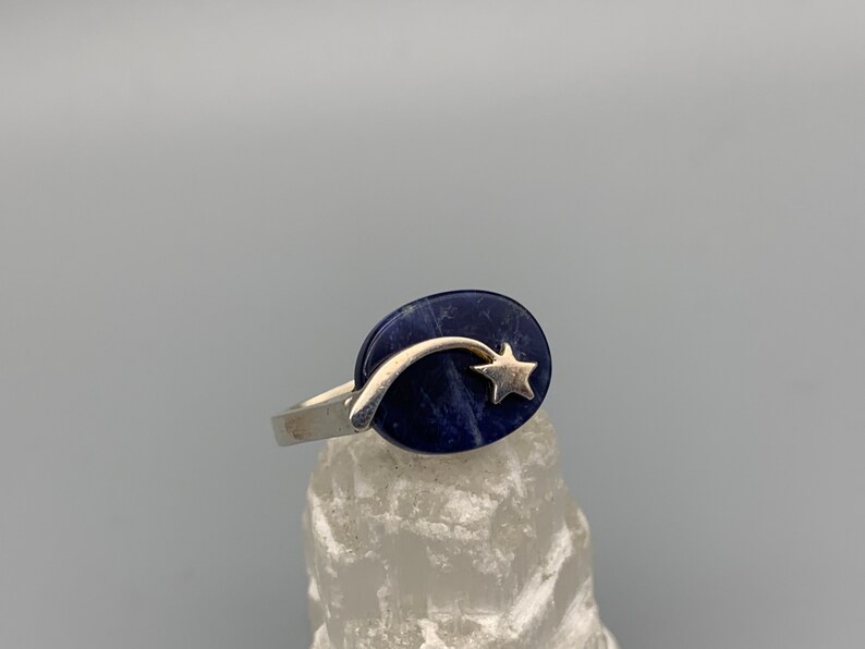 Vintage Sodalite Shooting Star Sterling Silver Geometric Modernist Ring Size 5.5