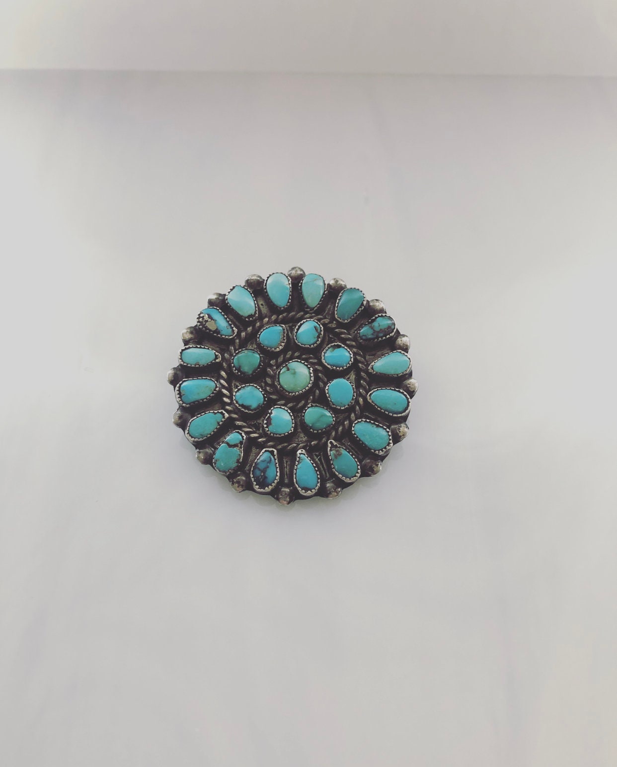 Vintage Artisan Silver and Turquoise Petit Point Cluster Pin/Brooch ...