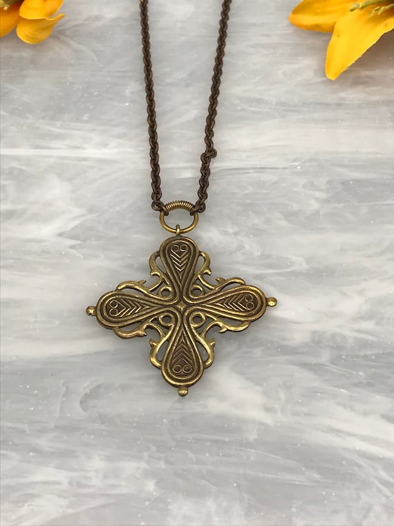 Vintage Kalevala Koru Bronze Cross Pendant, Unisex, Scandinavian, Finland