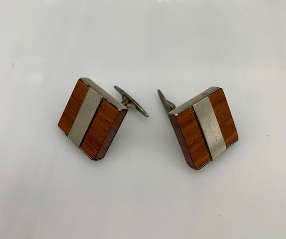 Vintage Modernist 813 Silver & Light Wood Cufflinks by Aarikka, Scandinavian, Finland, 1960s