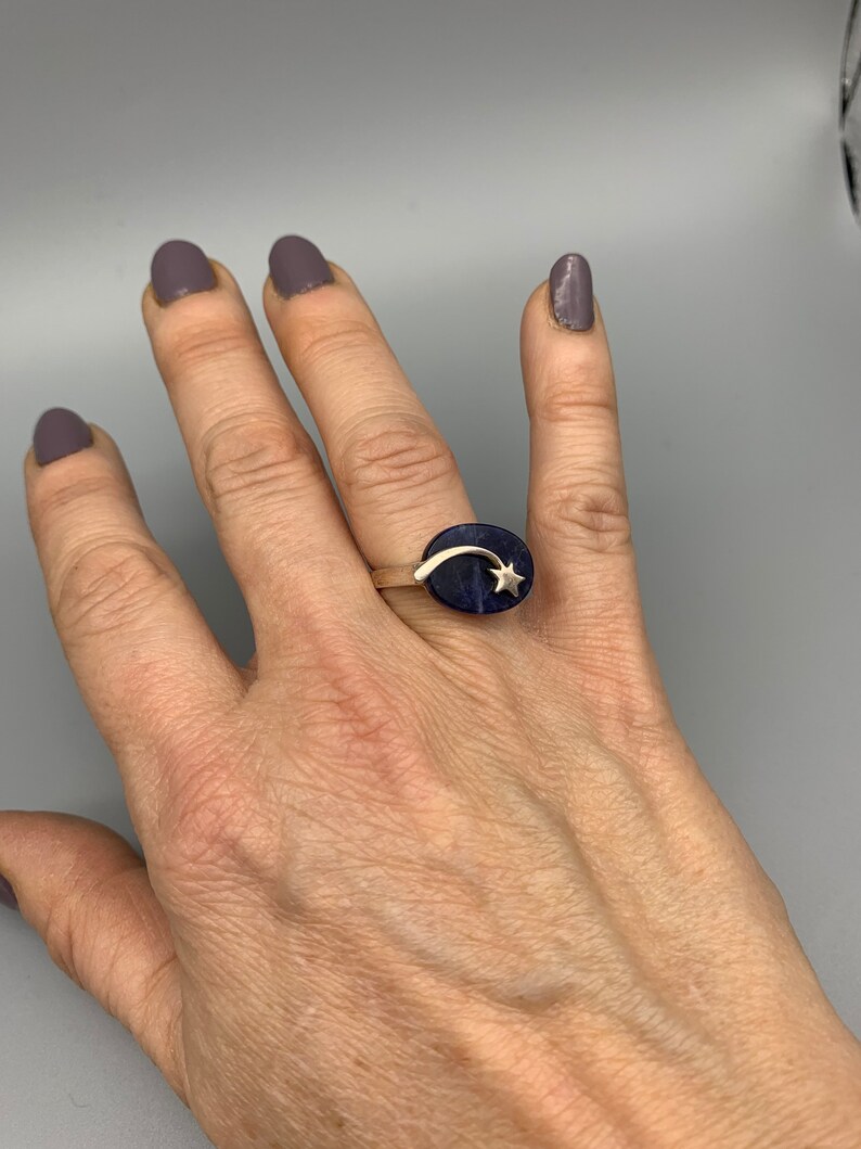 Vintage Sodalite Shooting Star Sterling Silver Geometric Modernist Ring Size 5.5
