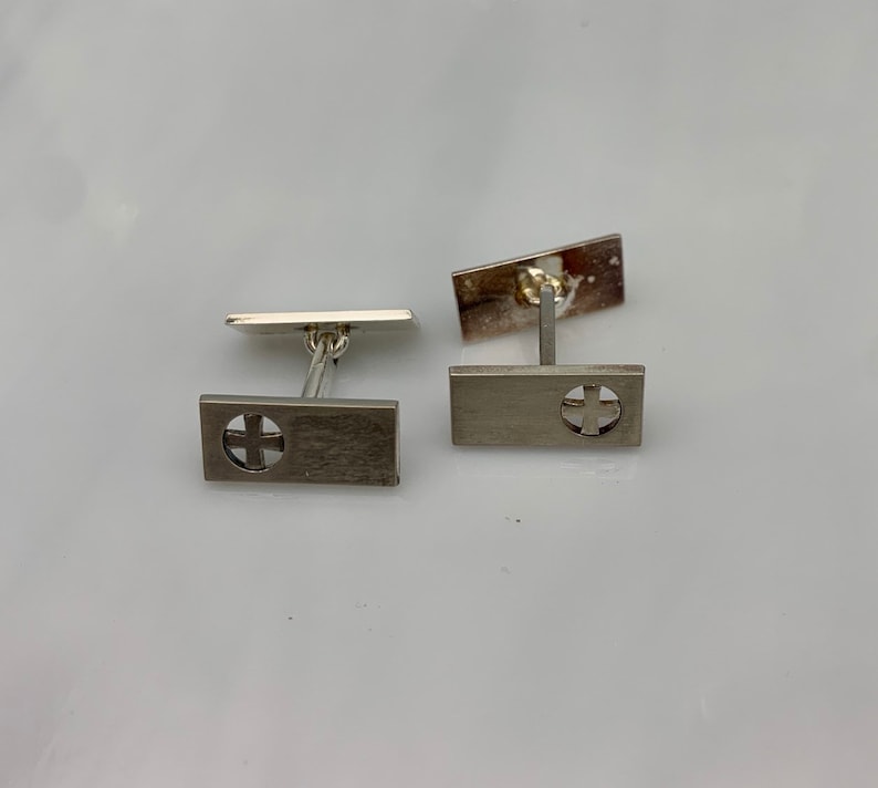 Vintage Modernist Sterling Silver with Cross Kupittaan Kulta Cufflinks Scandinavian