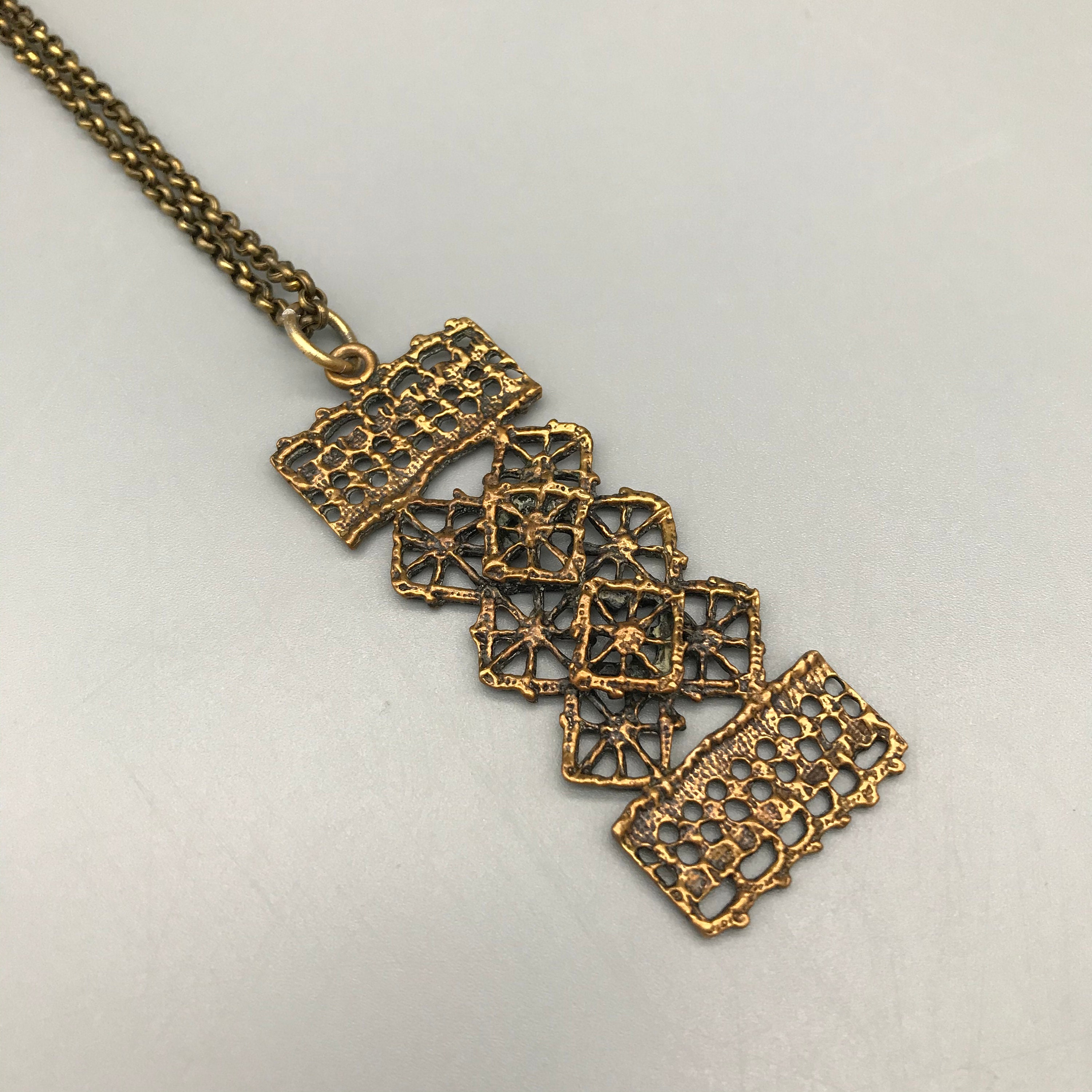 Vintage Pentti Sarpaneva Pitsi Lace Bronze Brutalist Modernist Pendant ...