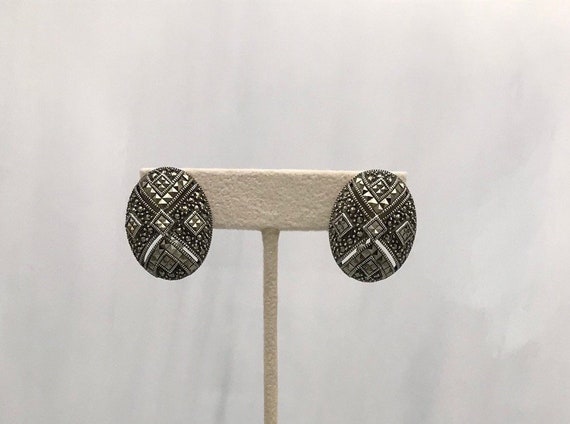 Vintage Sterling Silver Marcasite Dome Earrings