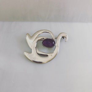 Vintage Sterling Silver and Amethyst Modernist Brooch/Pin, Victor Jaimez, Mexico