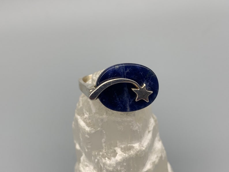 Vintage Sodalite Shooting Star Sterling Silver Geometric Modernist Ring Size 5.5