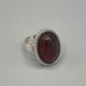 Vintage Henning Ulrichsen Deep Cognac Amber Sterling Silver Statement Ring, Size 5.5, Denmark