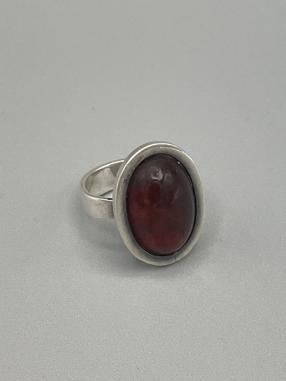 Vintage Henning Ulrichsen Deep Cognac Amber Sterling Silver Statement Ring, Size 5.5, Denmark