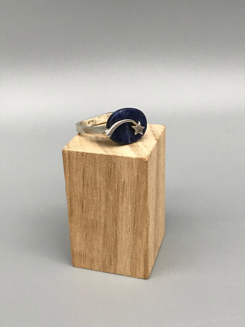 Vintage Sodalite Shooting Star Sterling Silver Geometric Modernist Ring Size 5.5