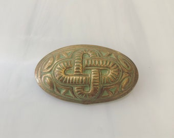Vintage Kalevala Koru Bronze and Verdigris Viking Brooch/Pin, Finland
