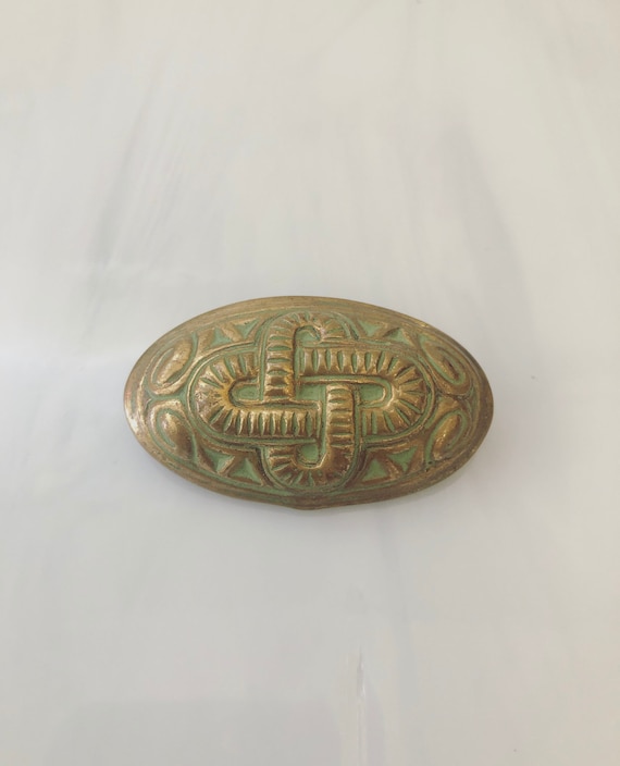 Vintage Kalevala Koru Bronze and Verdigris Viking Brooch/Pin, Finland