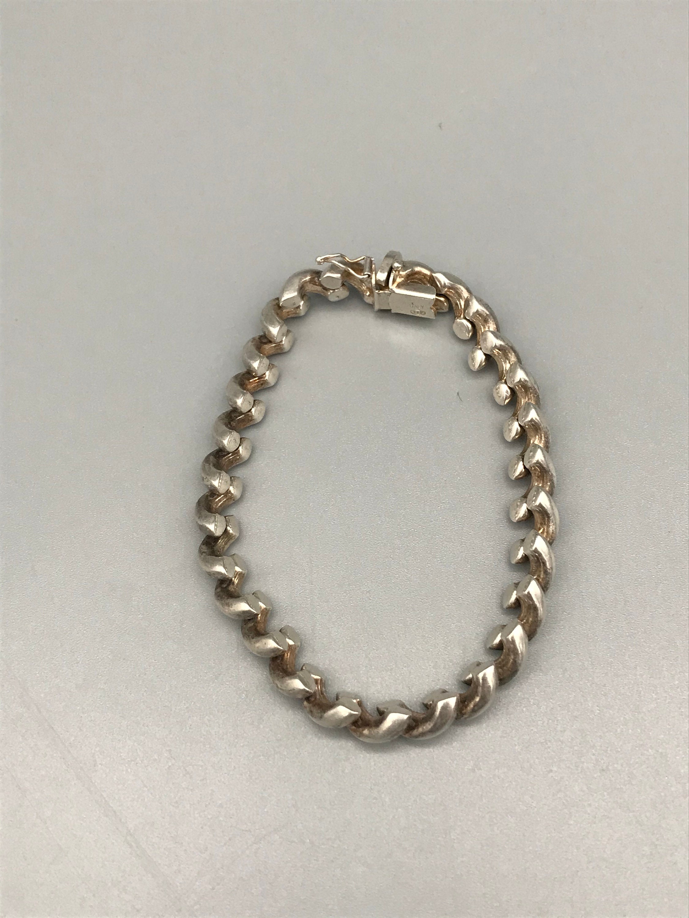 Vintage San Marco Chain Twist Link Sterling Silver Bracelet 7.75, Italy