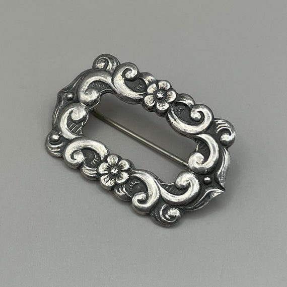 Vintage David Andersen Flower Scroll Rectangular Frame Sterling Silver Brooch, Norway
