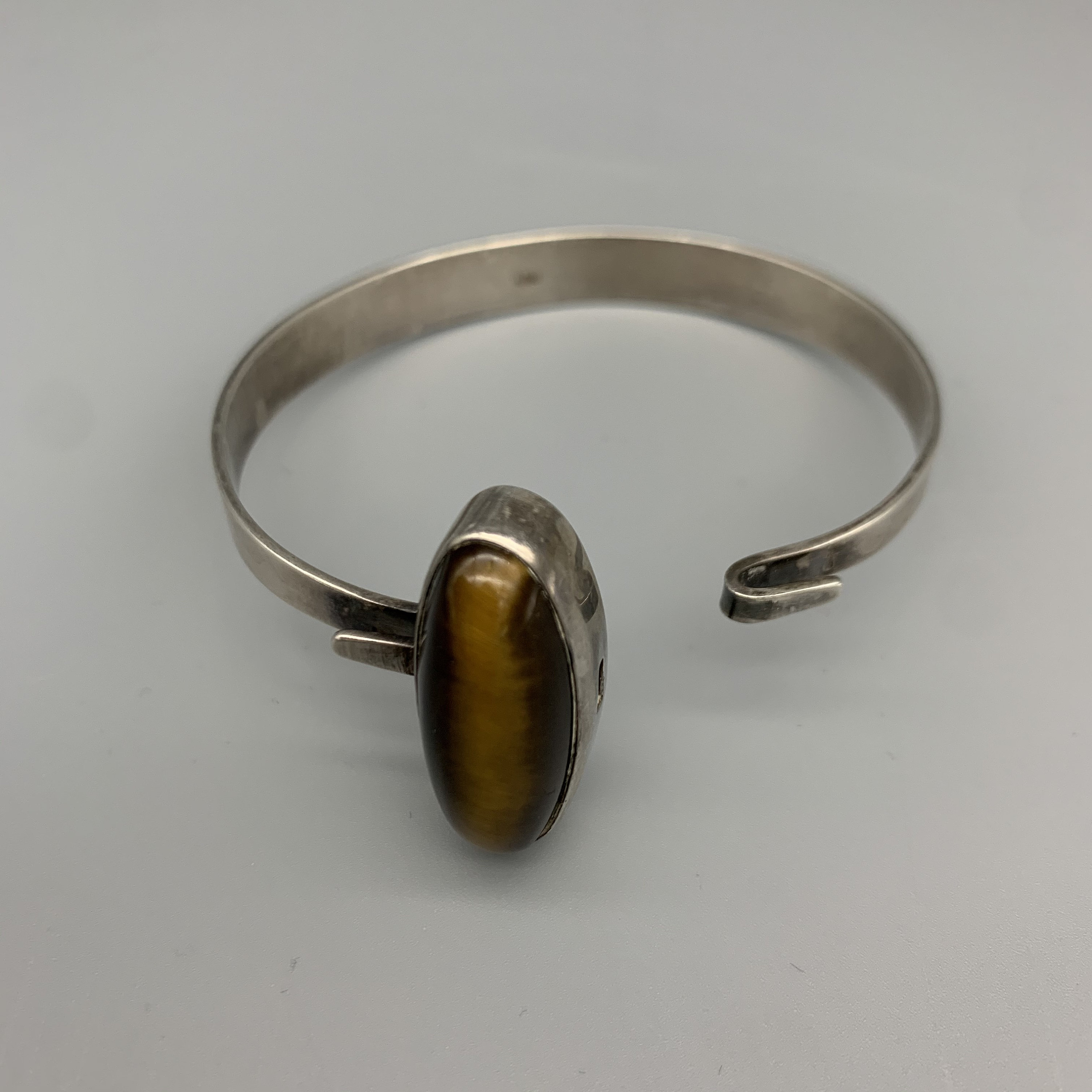 Vintage Modernist 835S Silver Tiger Eye Band Bracelet, Norway, Scandinavian