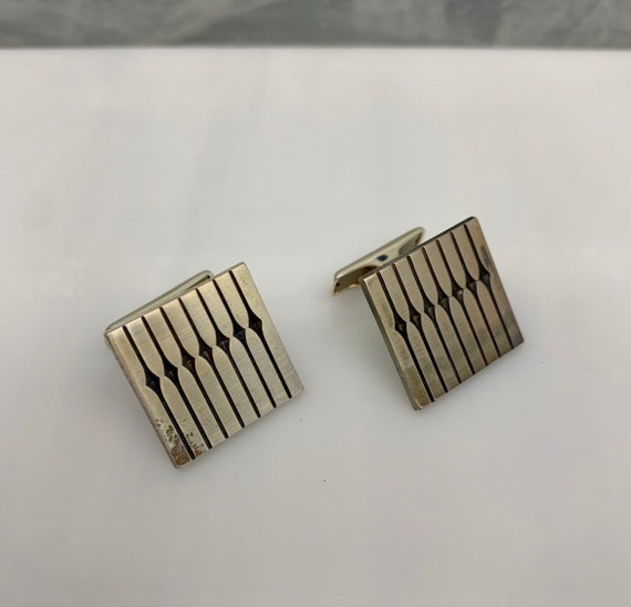 Scandinavian style HTI accessories Vintage mens gift Rectangle whale back cufflinks Modernist geometric design Silver 830 cufflinks