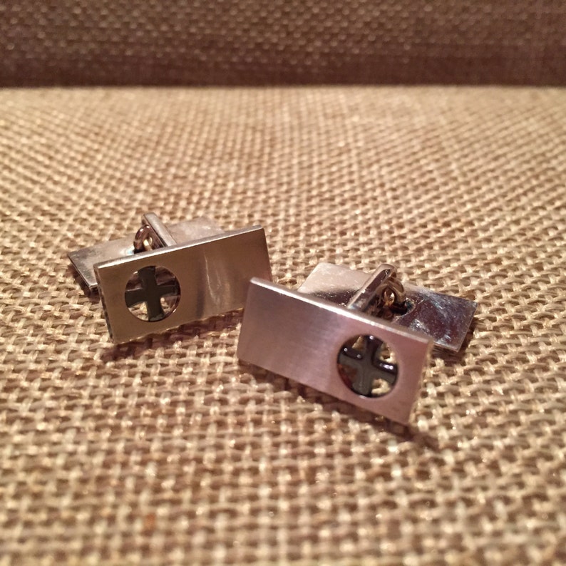 Vintage Modernist Sterling Silver with Cross Kupittaan Kulta Cufflinks Scandinavian
