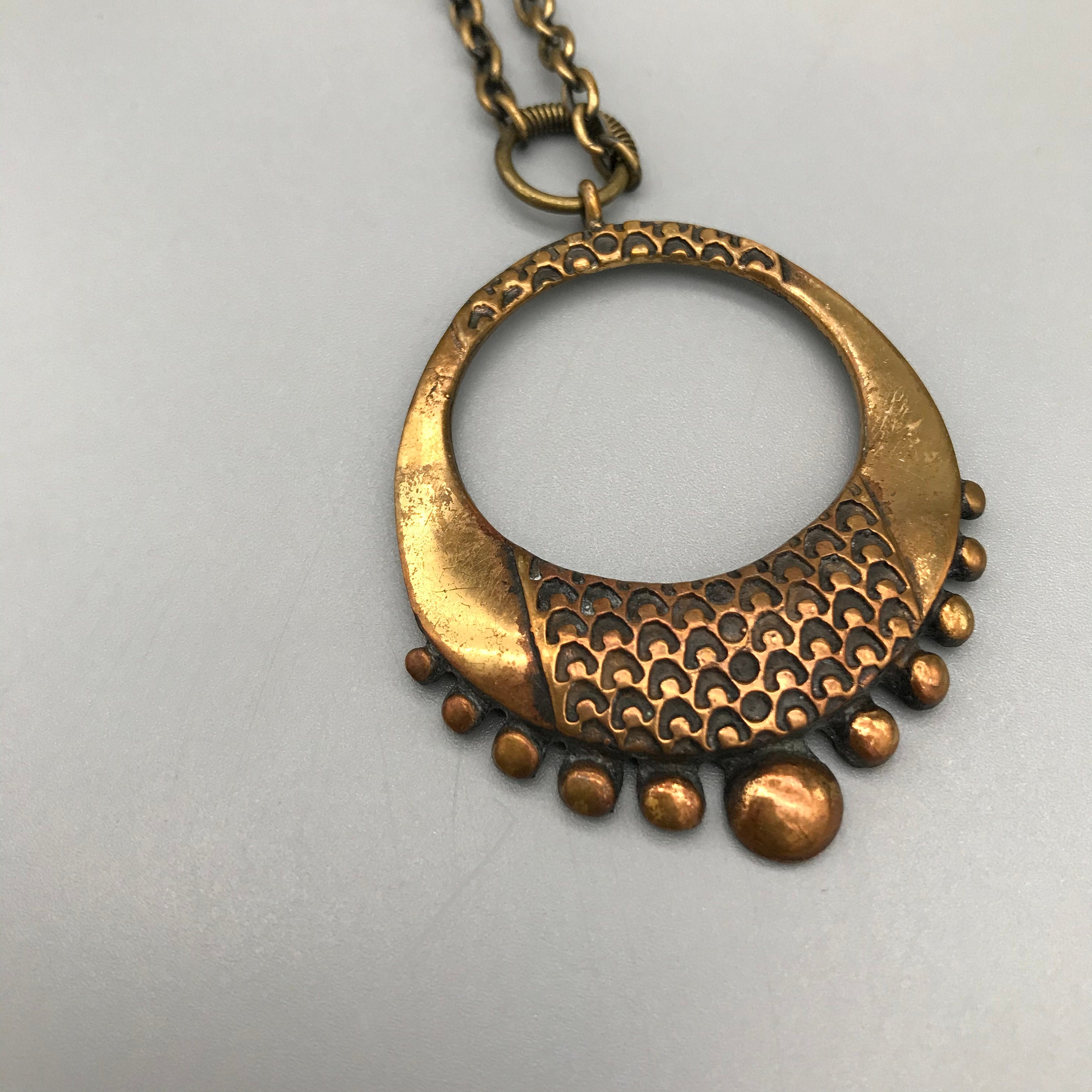 Vintage Pentti Sarpaneva Circular Brutalist Bronze Pendant Necklace ...