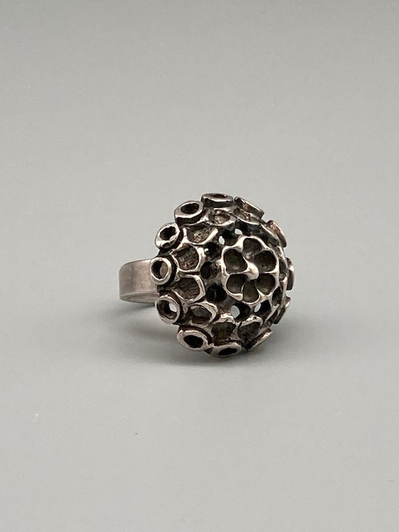 Vintage Erik Granit Modernist Brutalist Biomorphic Heavy Sterling Dome Ring Adjustable Size 6 Finland