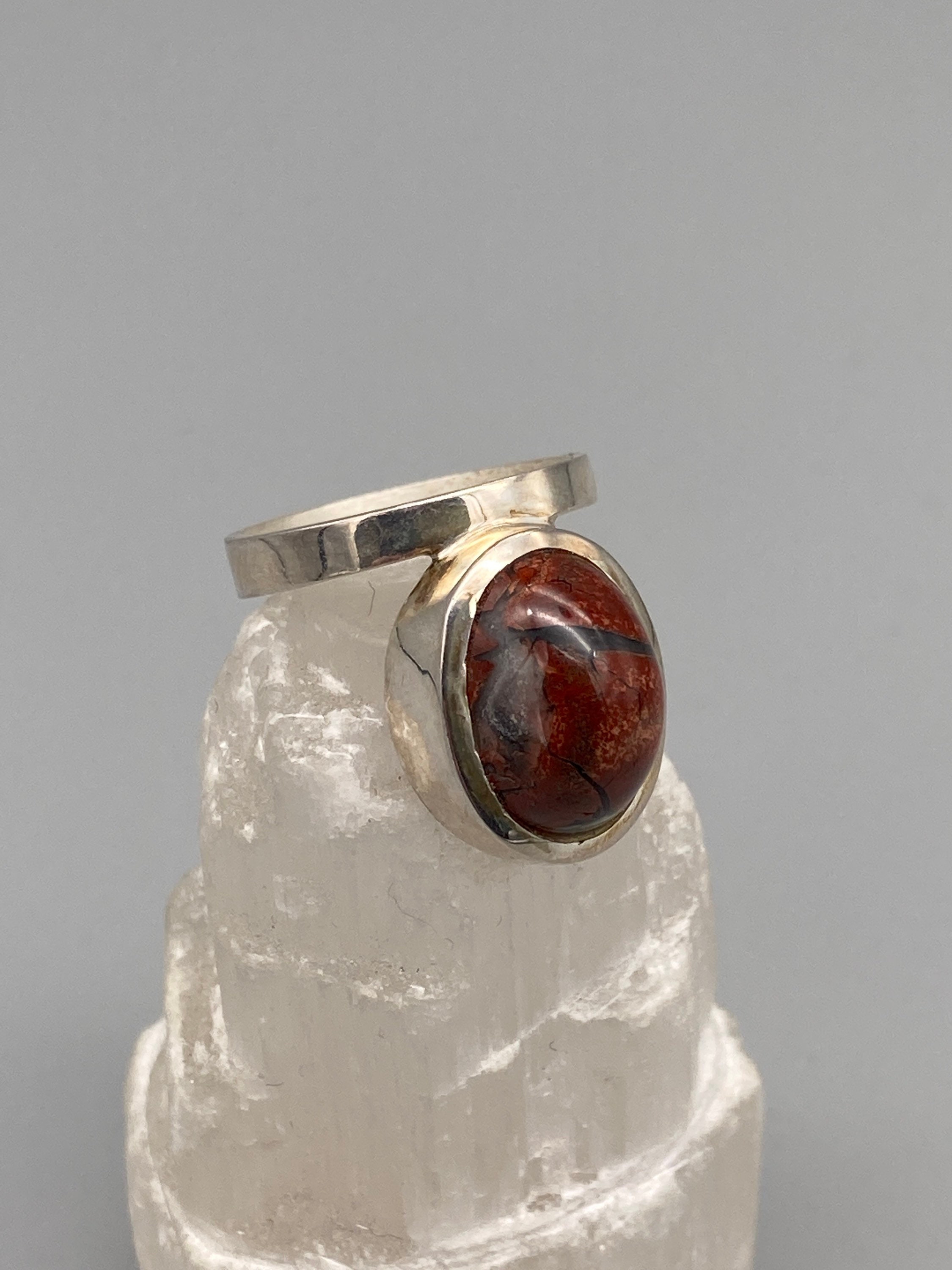 Vintage Cory Brecciated Jasper Modernist Sterling Silver Ring Size 6.75