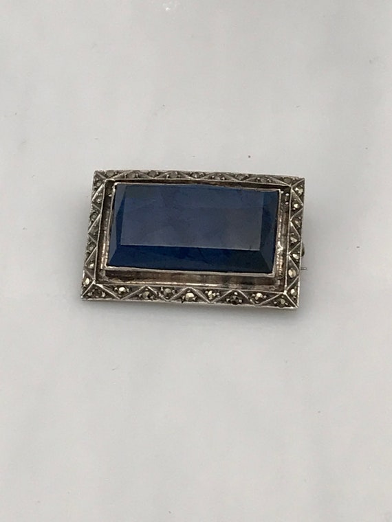 Vintage Art Deco Sodalite and Marcasite Sterling Silver Brooch, Germany.