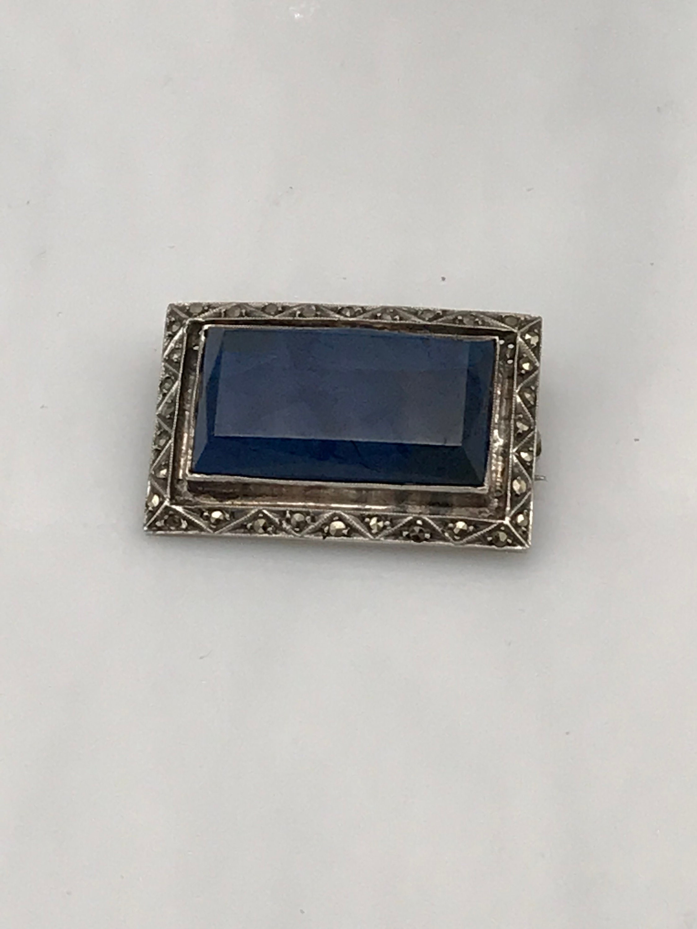 Vintage Art Deco Sodalite and Marcasite Sterling Silver Brooch, Germany.
