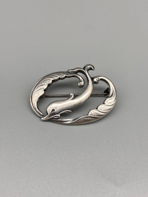Vintage Eiler & Marloe Dolphin Motif 830 Silver Modernist Brooch Pin, Denmark